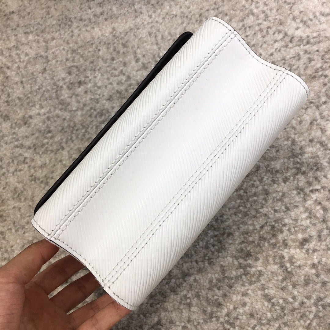 Louis Vuitton Twist Pouch In White Epi Leather With Silver Chain