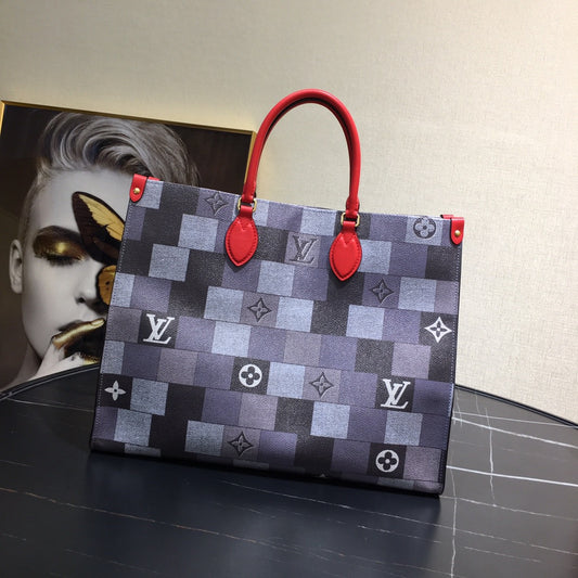 Louis Vuitton Onthego In Denim Blue And Red Color Matching