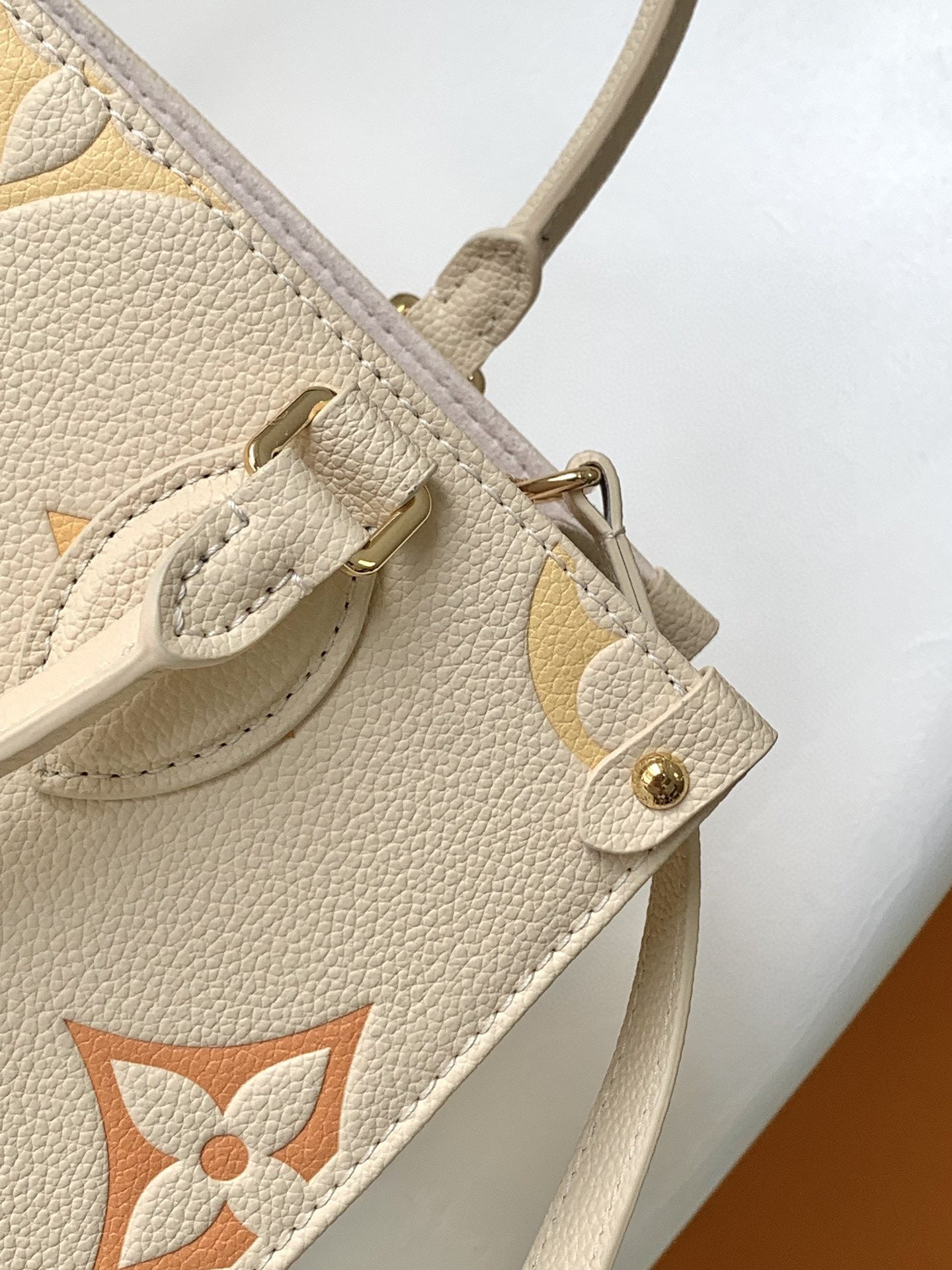 Louis Vuitton Onthego In Beige With Embossed Canvas Bag