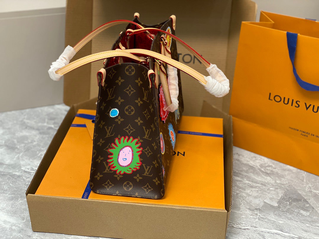 Louis Vuitton Onthego Handbags With Presbyopia Kusama Yayoi Face Series