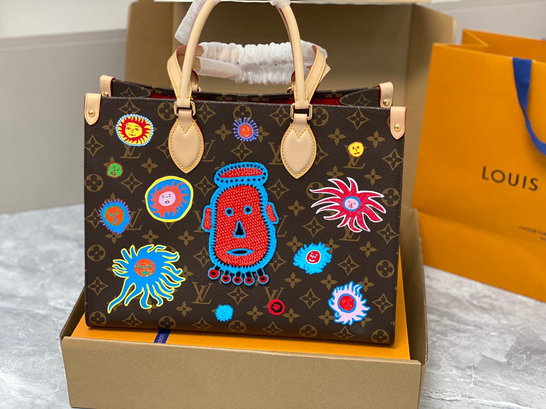 Louis Vuitton Onthego Handbags With Presbyopia Kusama Yayoi Face Series