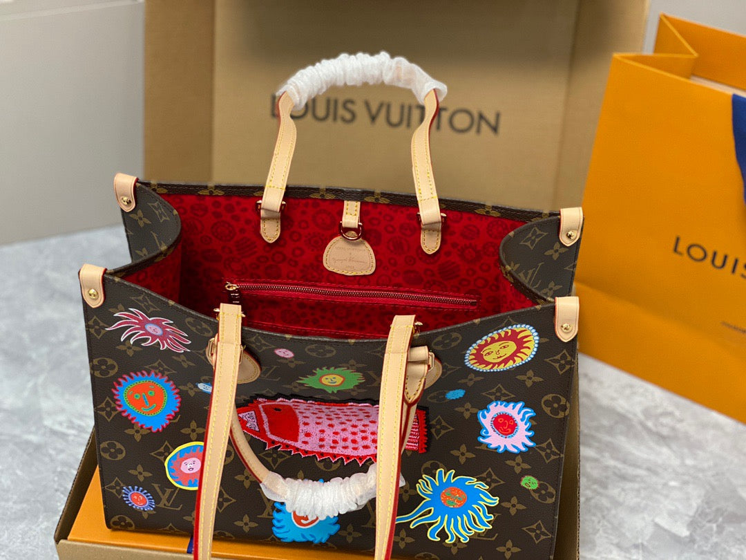 Louis Vuitton Onthego Handbags With Presbyopia Kusama Yayoi Face Series