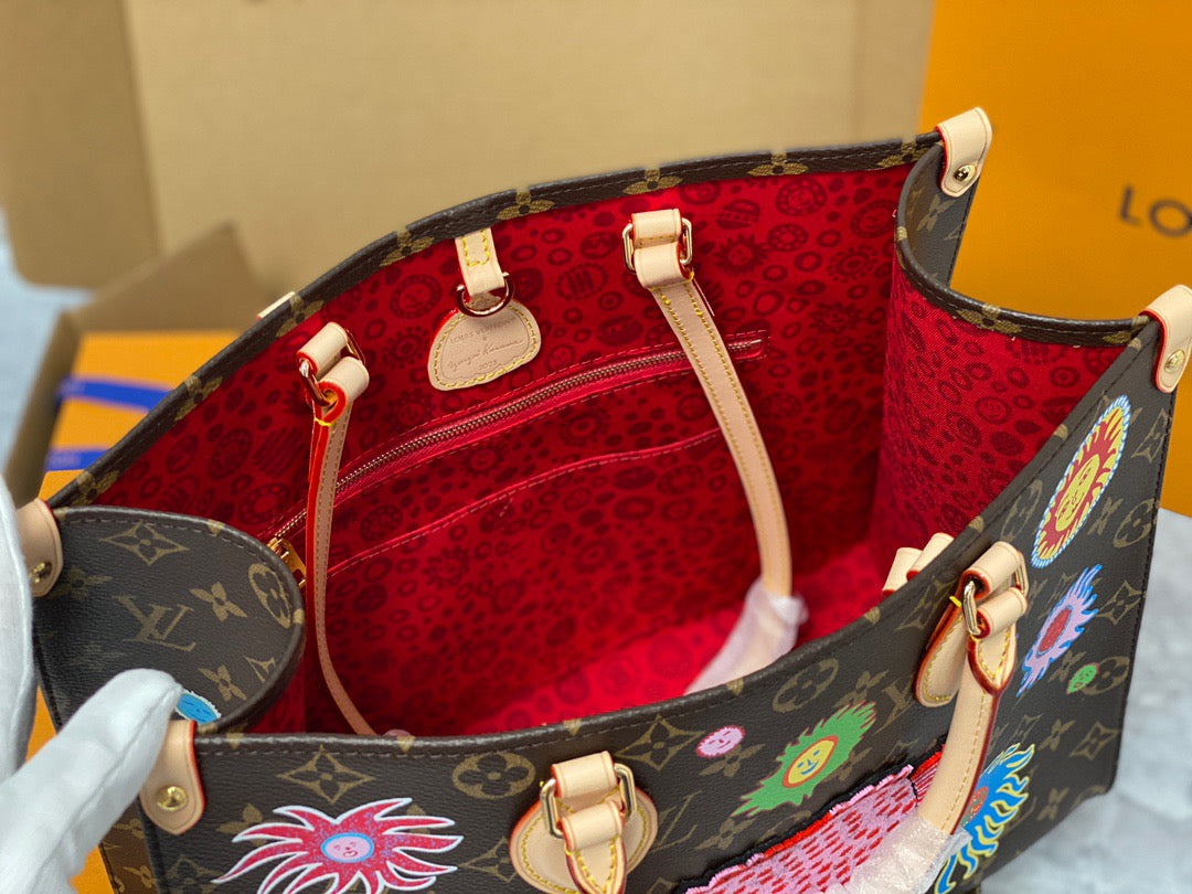 Louis Vuitton Onthego Handbags With Presbyopia Kusama Yayoi Face Series