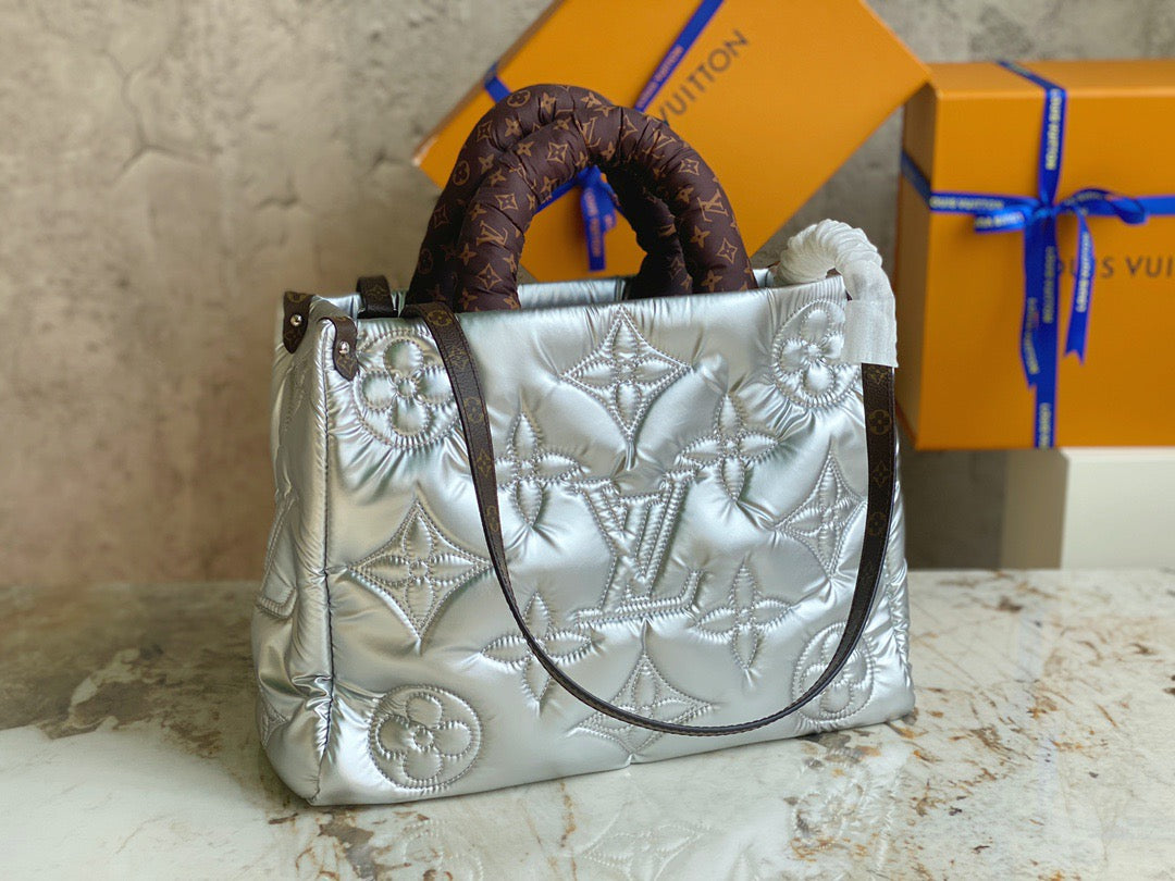 Louis Vuitton Onthego Tote Bag In Silver Down Embossed