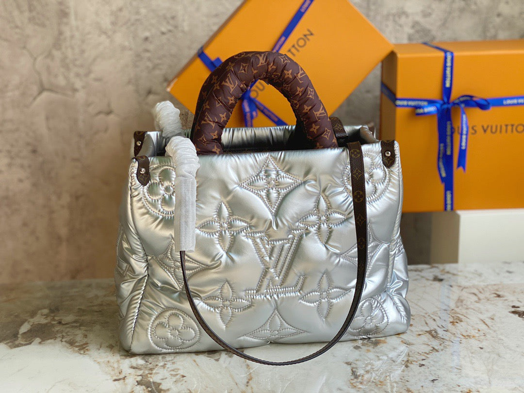 Louis Vuitton Onthego Tote Bag In Silver Down Embossed