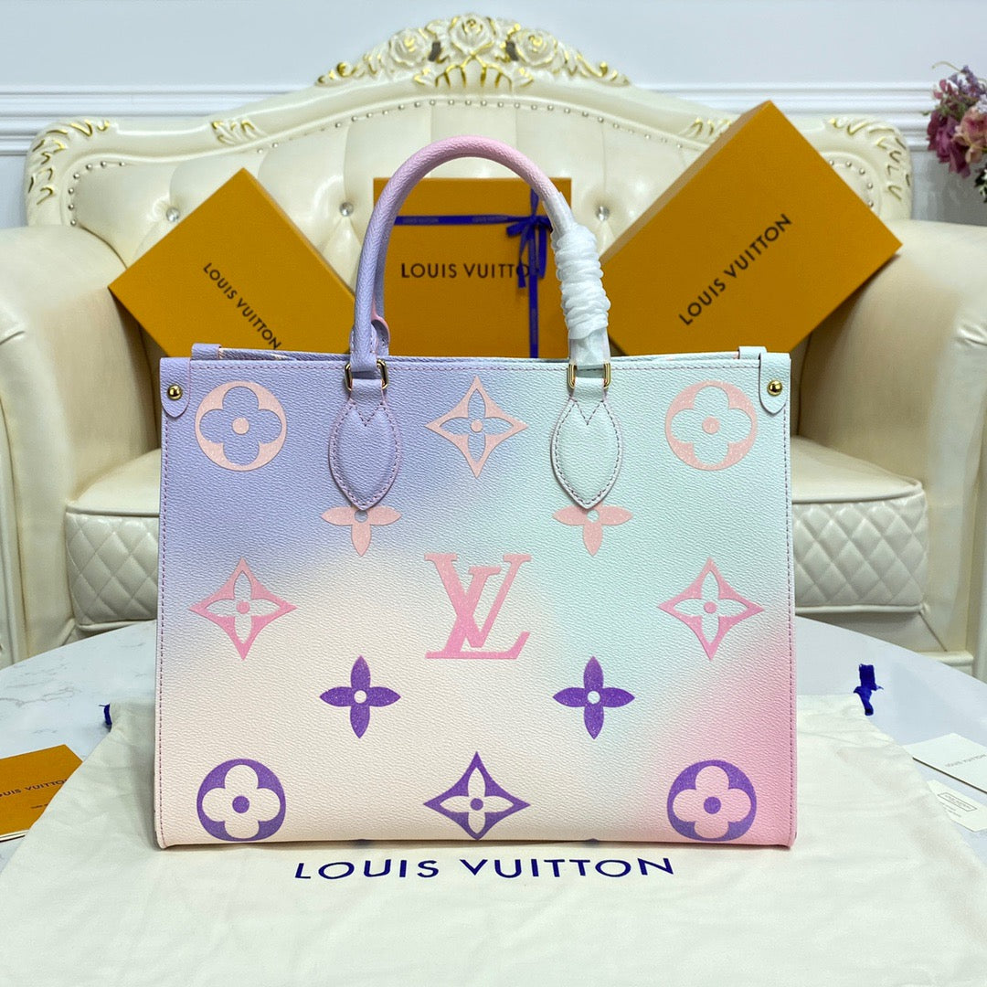 Louis Vuitton Onthego Handbags With Embossed Gradient Blue-pink