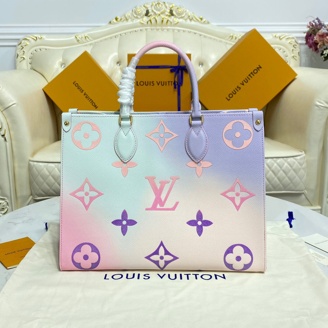 Louis Vuitton Onthego Handbags With Embossed Gradient Blue-pink