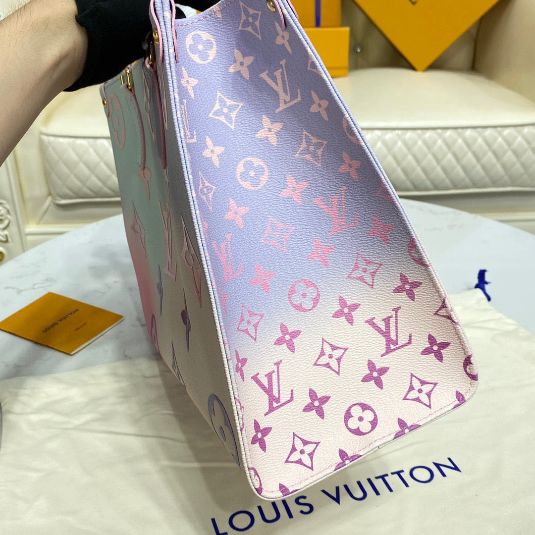 Louis Vuitton Onthego Handbags With Embossed Gradient Blue-pink