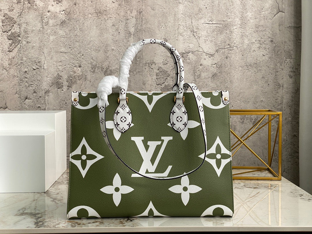 Louis Vuitton Onthego Handbags In Green And White Colorblock Embossed