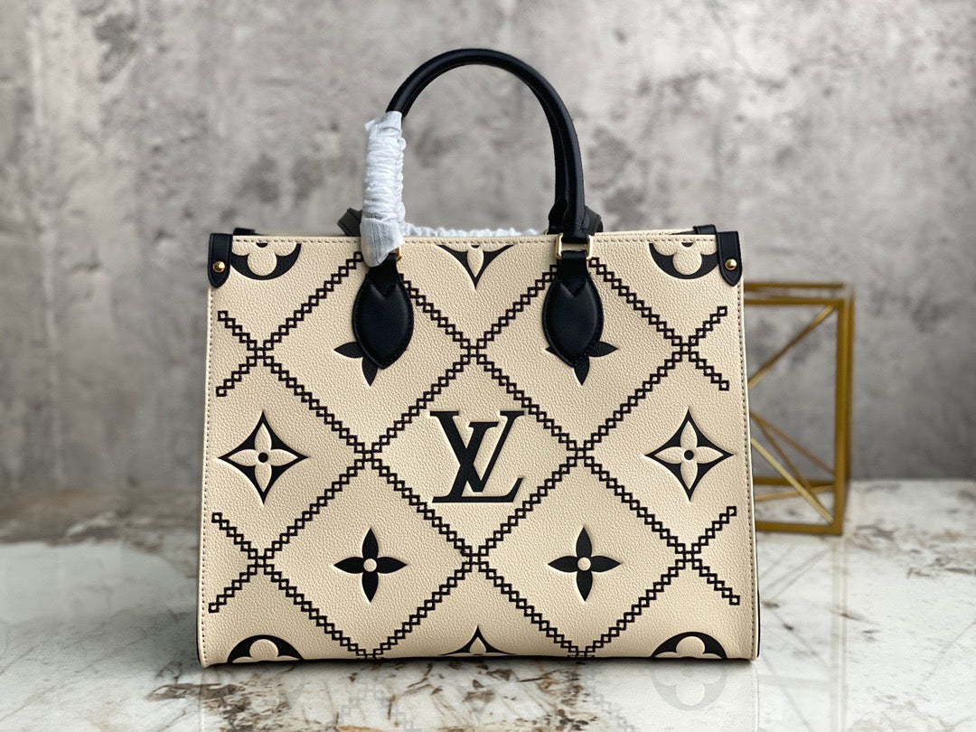 Louis Vuitton Onthego Handbags With Beige Embossed