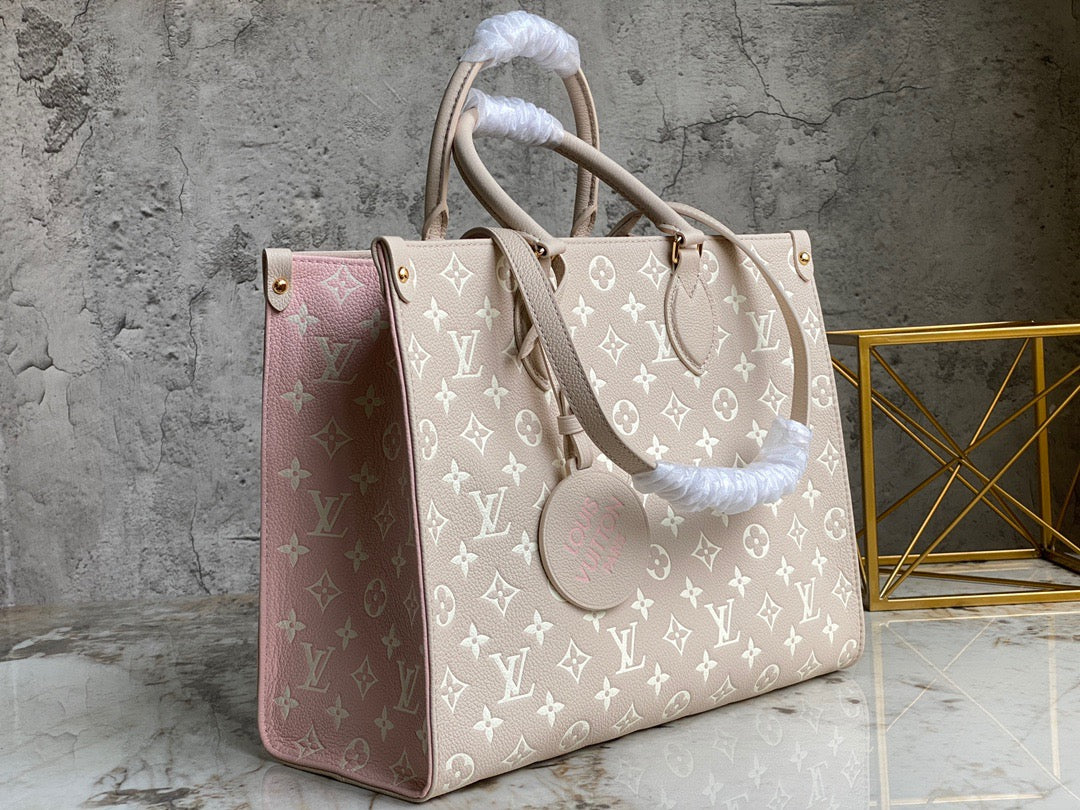 Louis Vuitton Onthego With Light Milkshake Pink Print Tote Bag