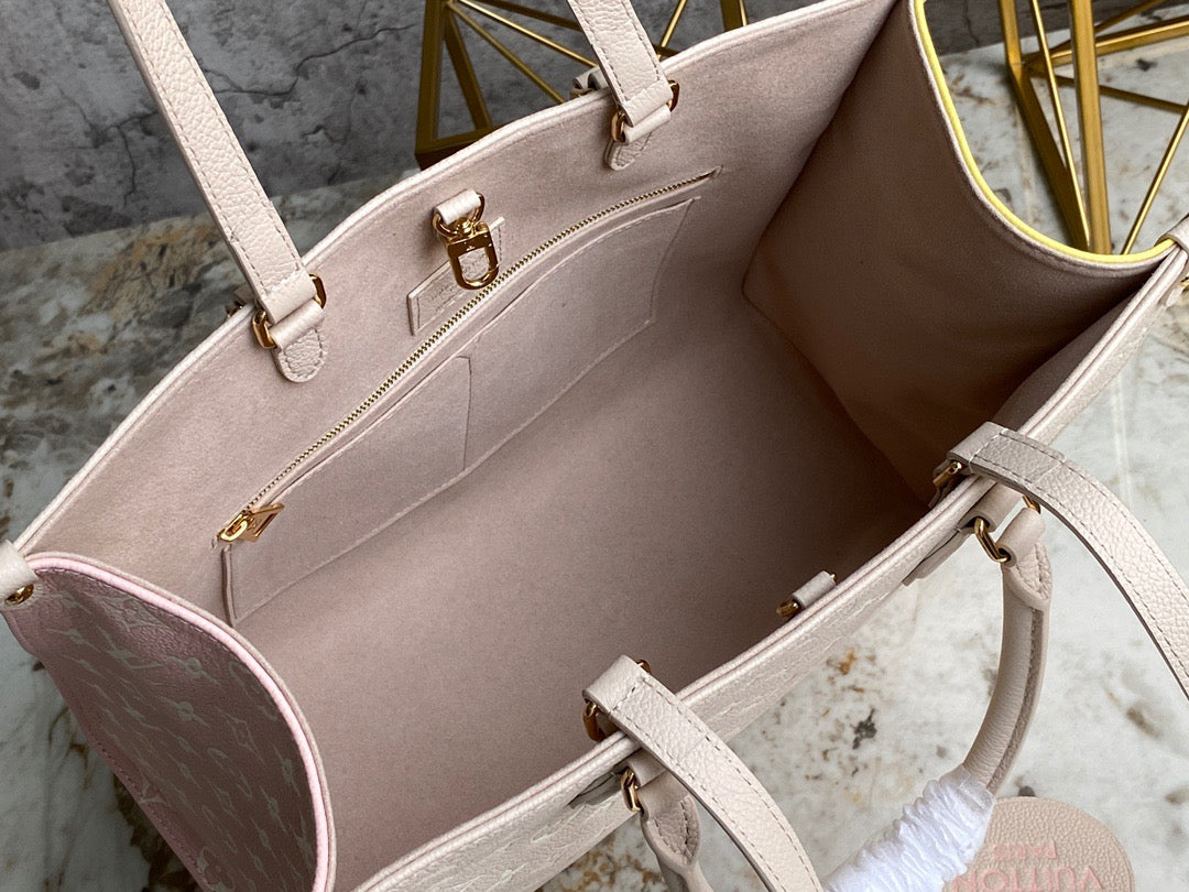 Louis Vuitton Onthego With Light Milkshake Pink Print Tote Bag