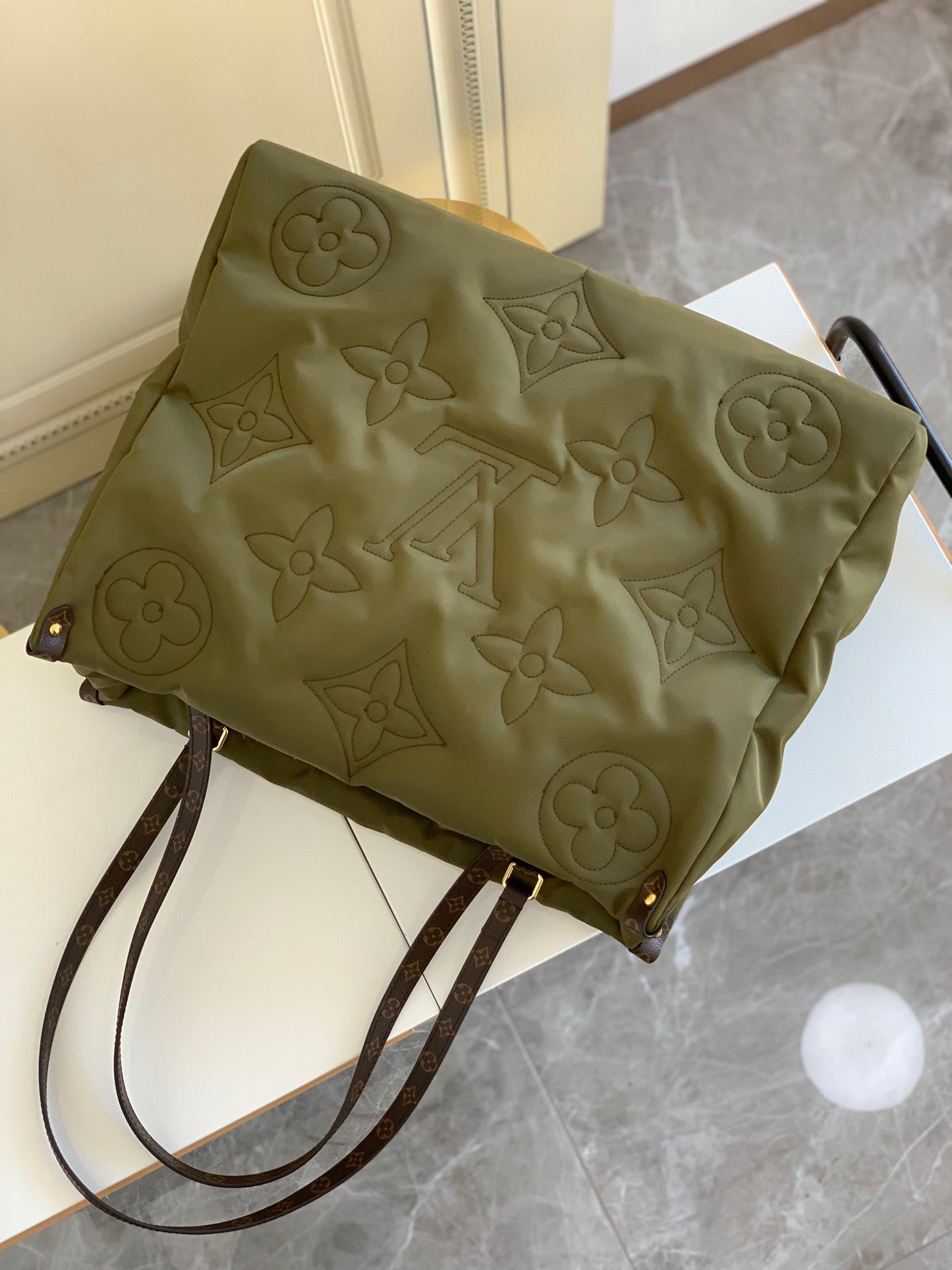 Louis Vuitton Onthego Handbags In Military Green Pillow Series