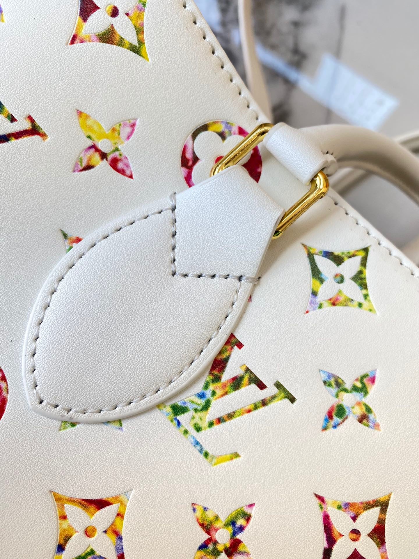 Louis Vuitton Onthego In White With Colorful Printed Tote Bag