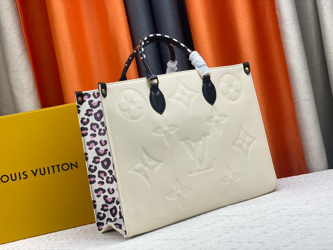 Louis Vuitton Onthego Handbags With Beige Embossed