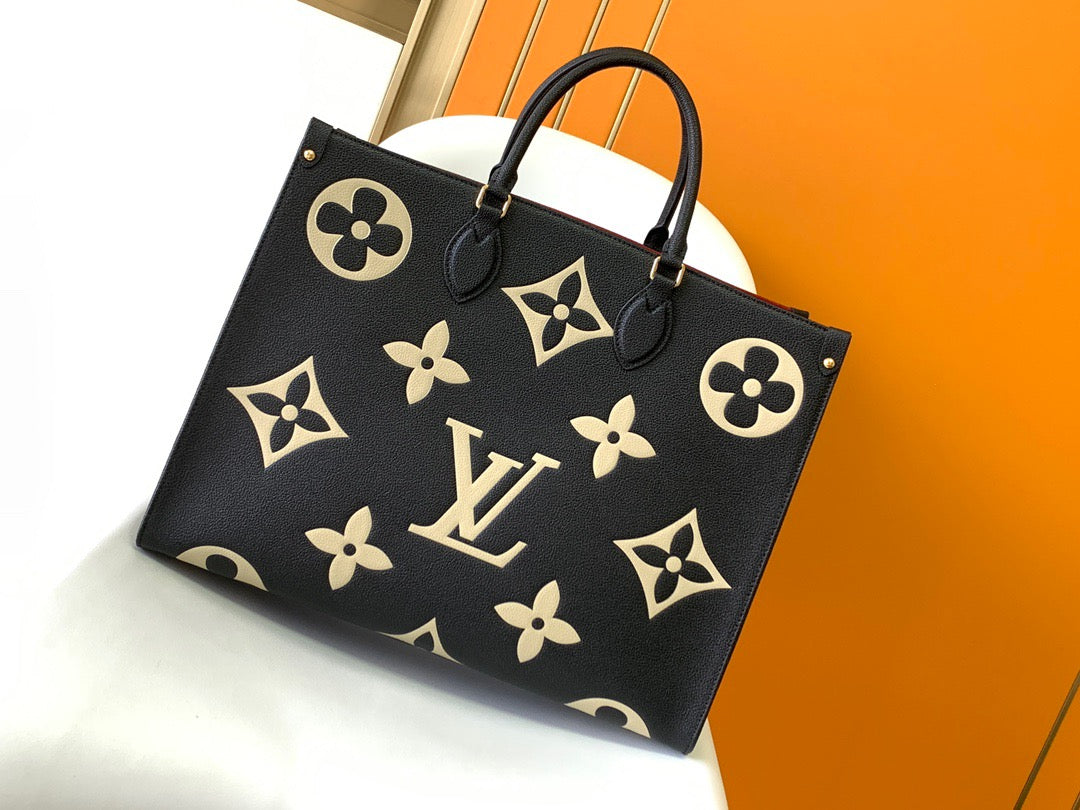 Louis Vuitton Onthego Handbags With Calfskin Black Embossed