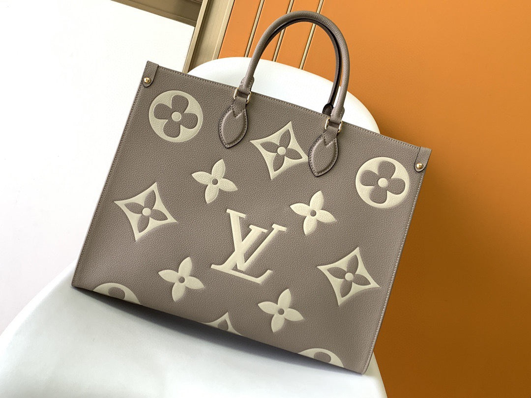 Louis Vuitton Onthego Handbags With Calfskin Gray Embossed