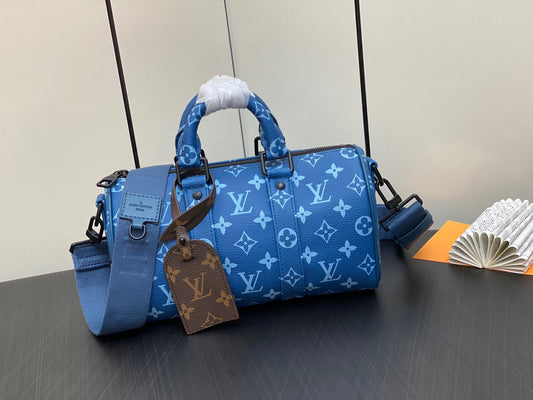 Louis Vuitton Keepall Bandouliere 25 Monogram Embossed Blue