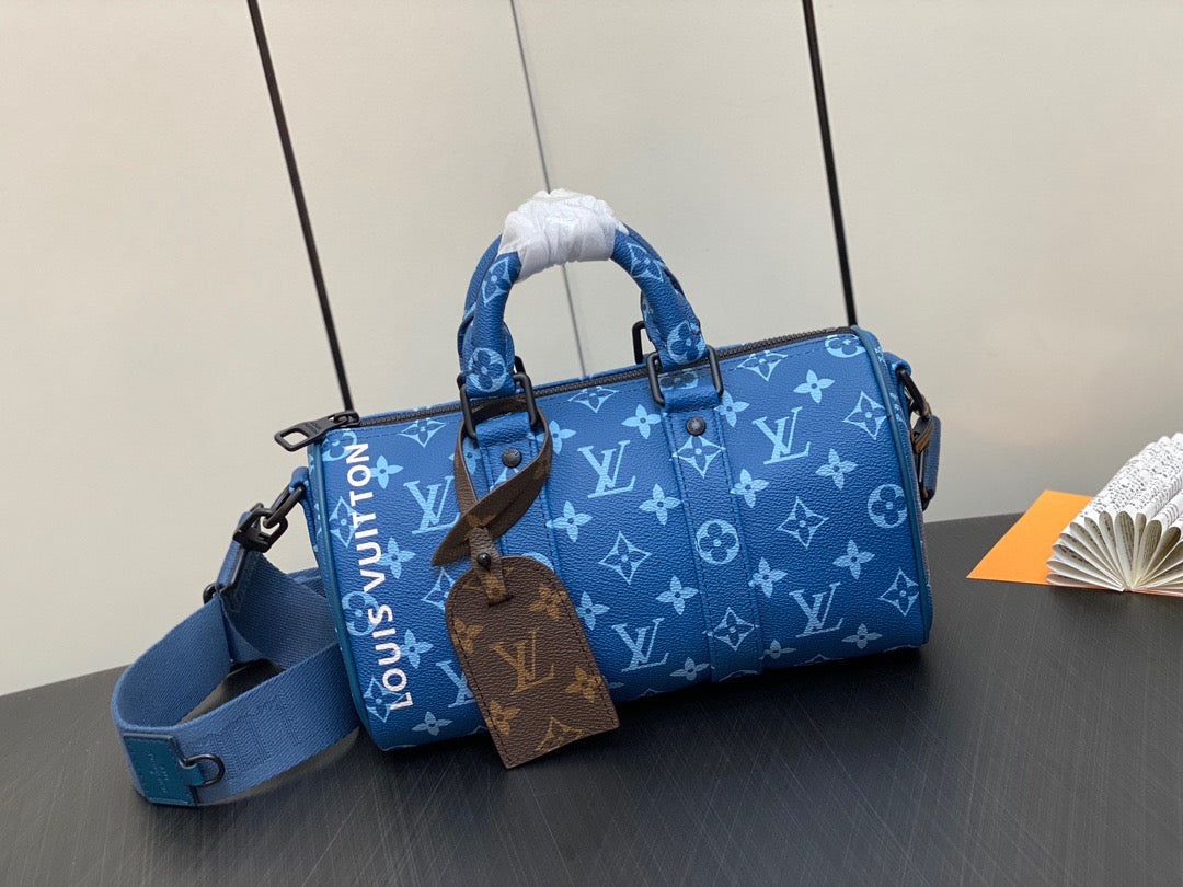 Louis Vuitton Keepall Bandouliere 25 Monogram Embossed Blue