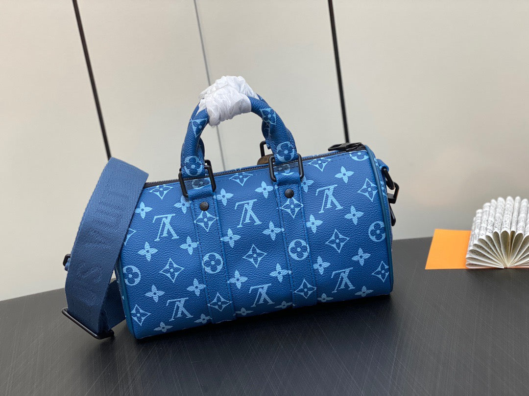 Louis Vuitton Keepall Bandouliere 25 Monogram Embossed Blue