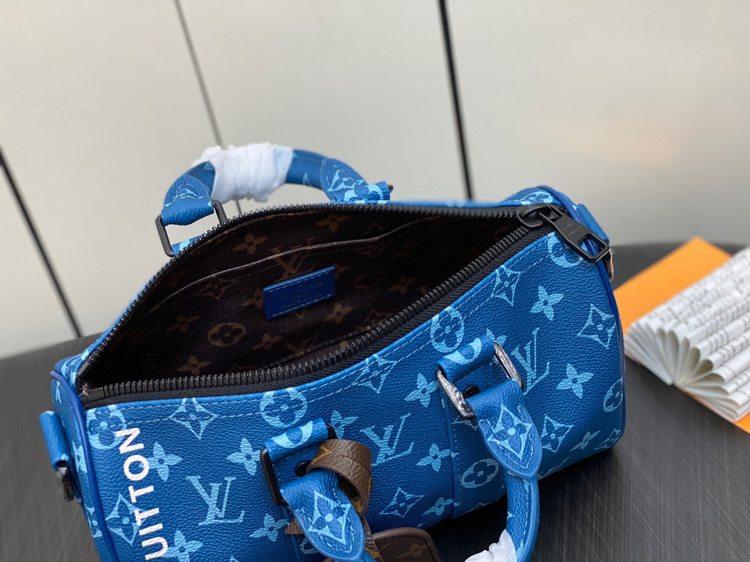 Louis Vuitton Keepall Bandouliere 25 Monogram Embossed Blue