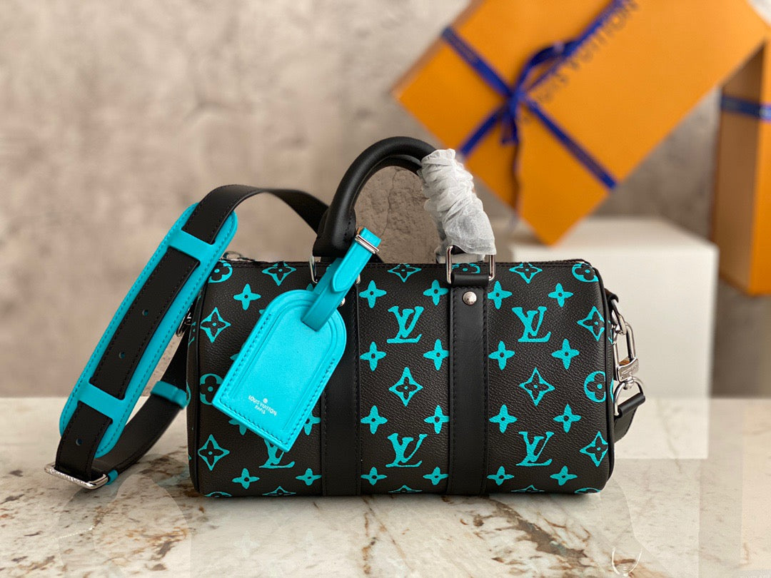 Louis Vuitton Keepall Bandouliere 25 Monogram Embossed Sky Blue