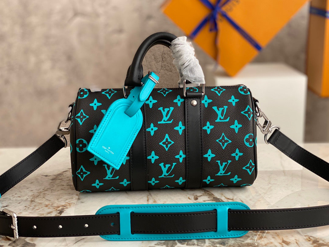 Louis Vuitton Keepall Bandouliere 25 Monogram Embossed Sky Blue