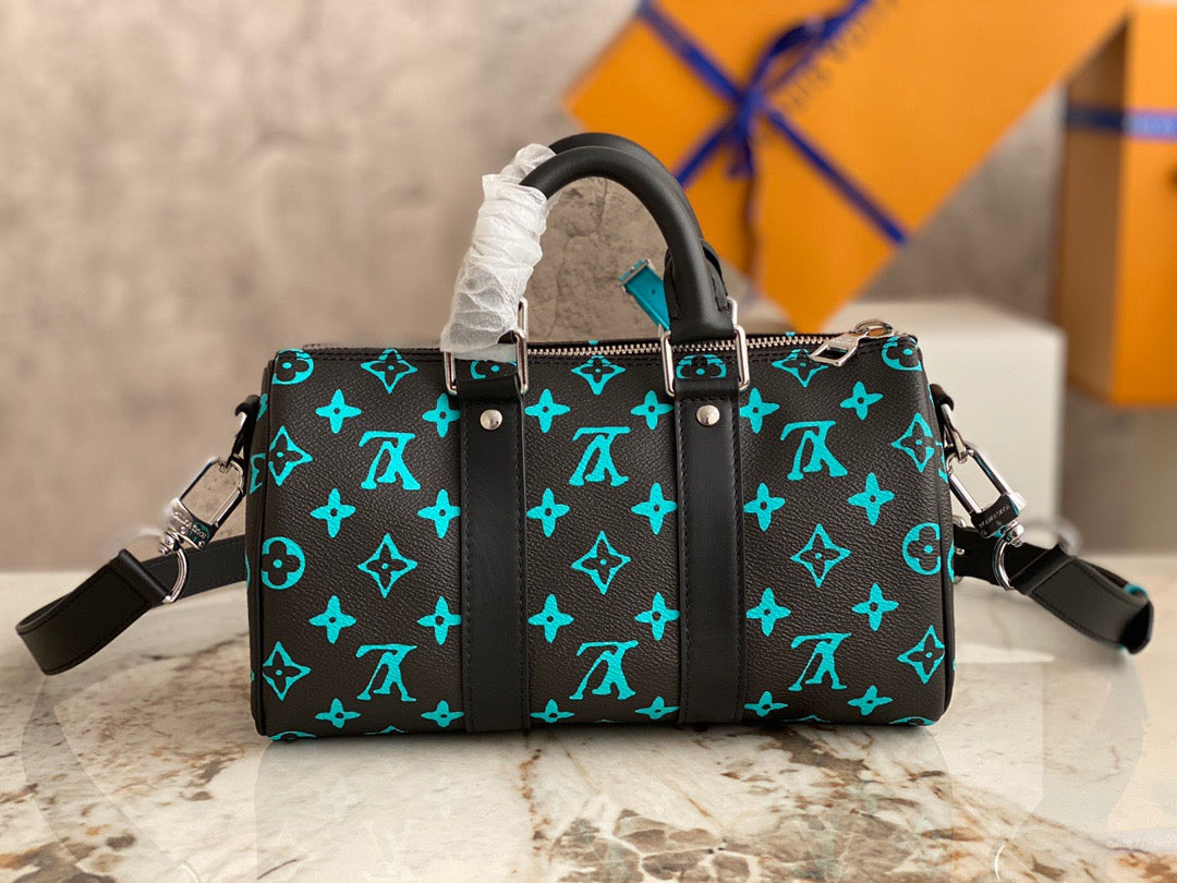 Louis Vuitton Keepall Bandouliere 25 Monogram Embossed Sky Blue