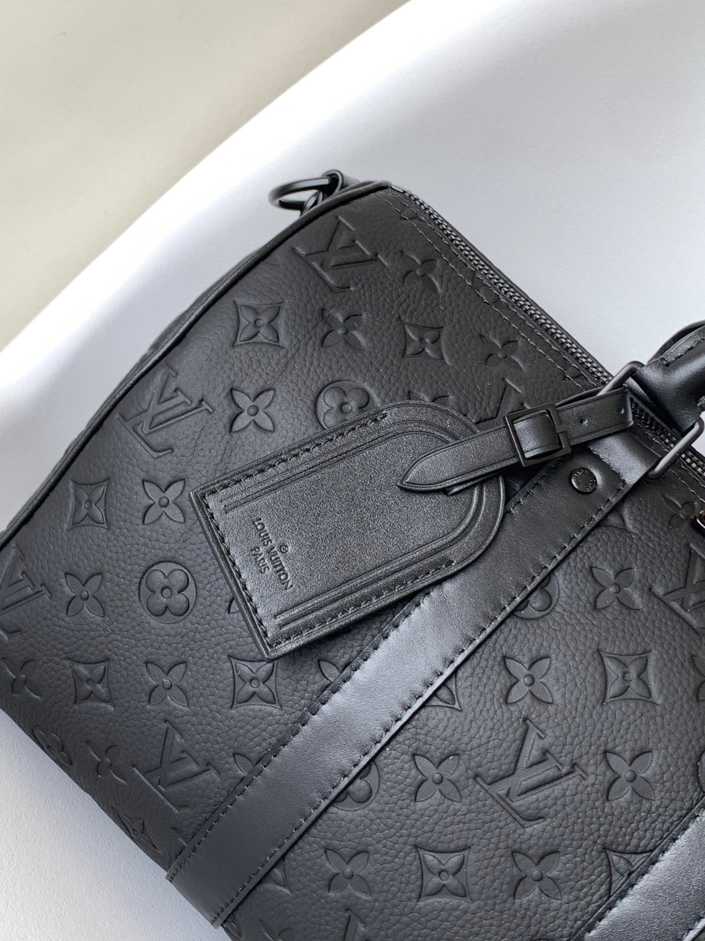 Louis Vuitton Keepall Bandouliere 35 Monogram Black Calfskin Embossed Pattern