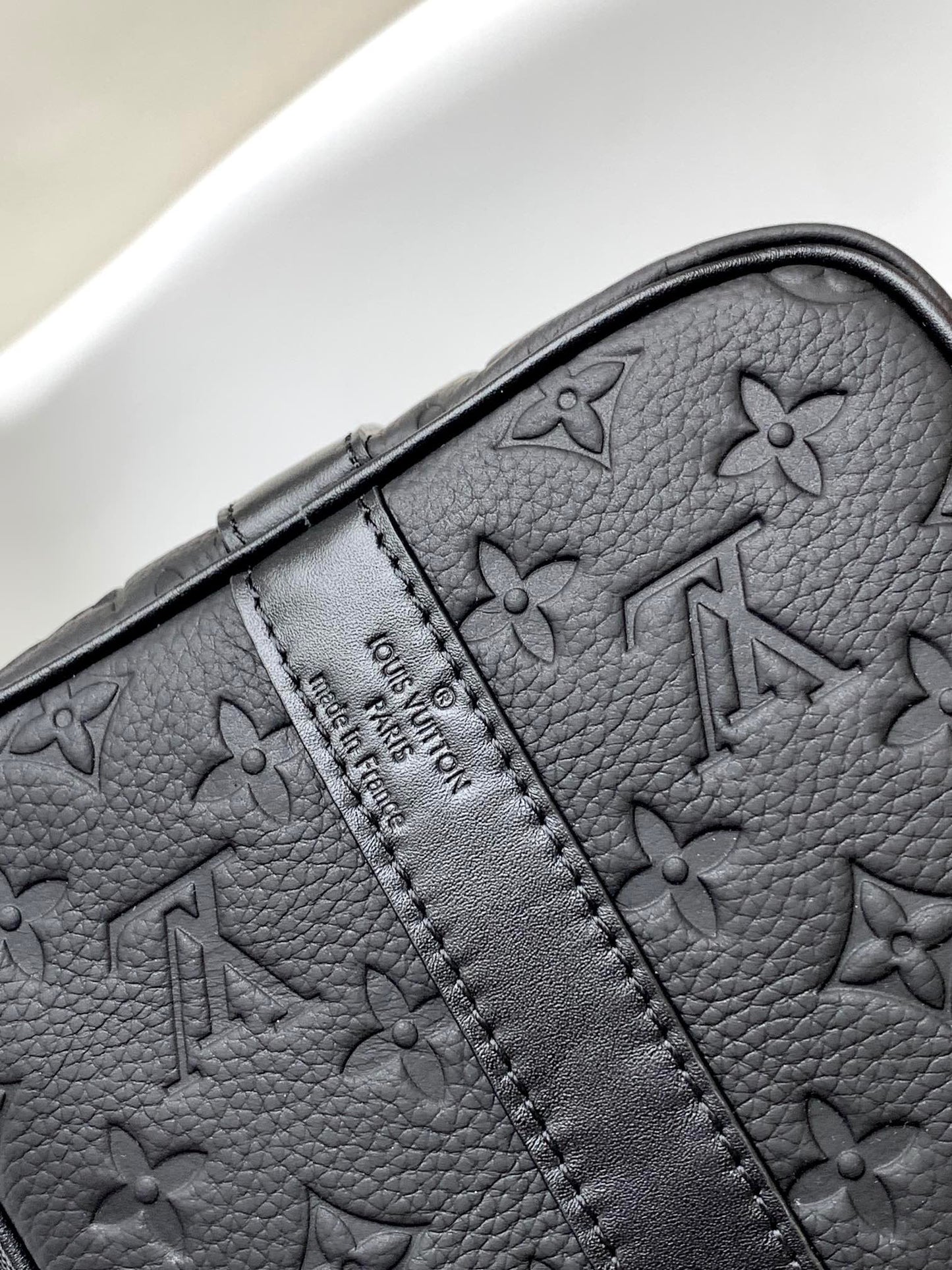 Louis Vuitton Keepall Bandouliere 35 Monogram Black Calfskin Embossed Pattern