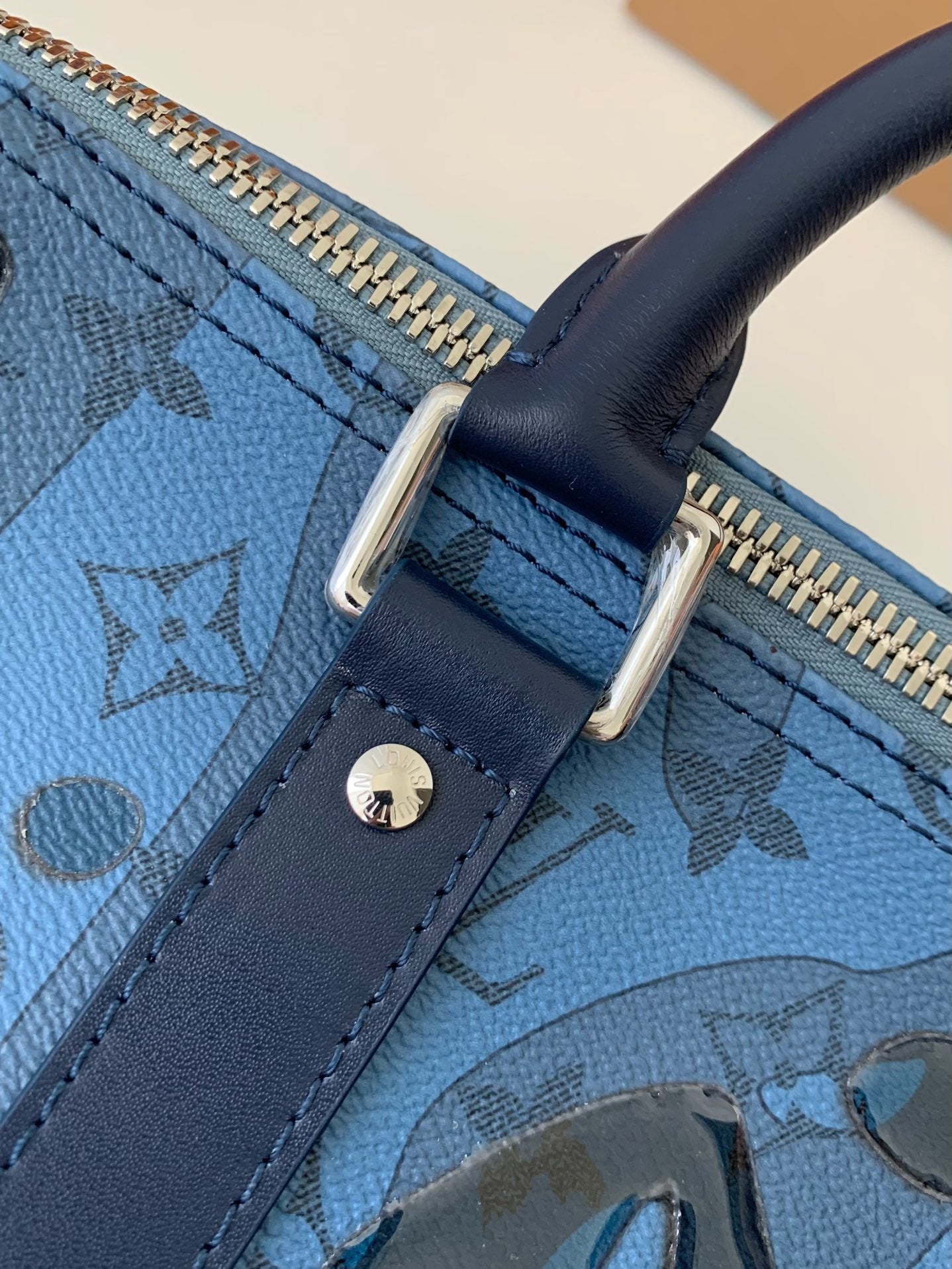 Louis Vuitton Keepall Bandouliere 35 Monogram Water Drop Blue Embossed Pattern