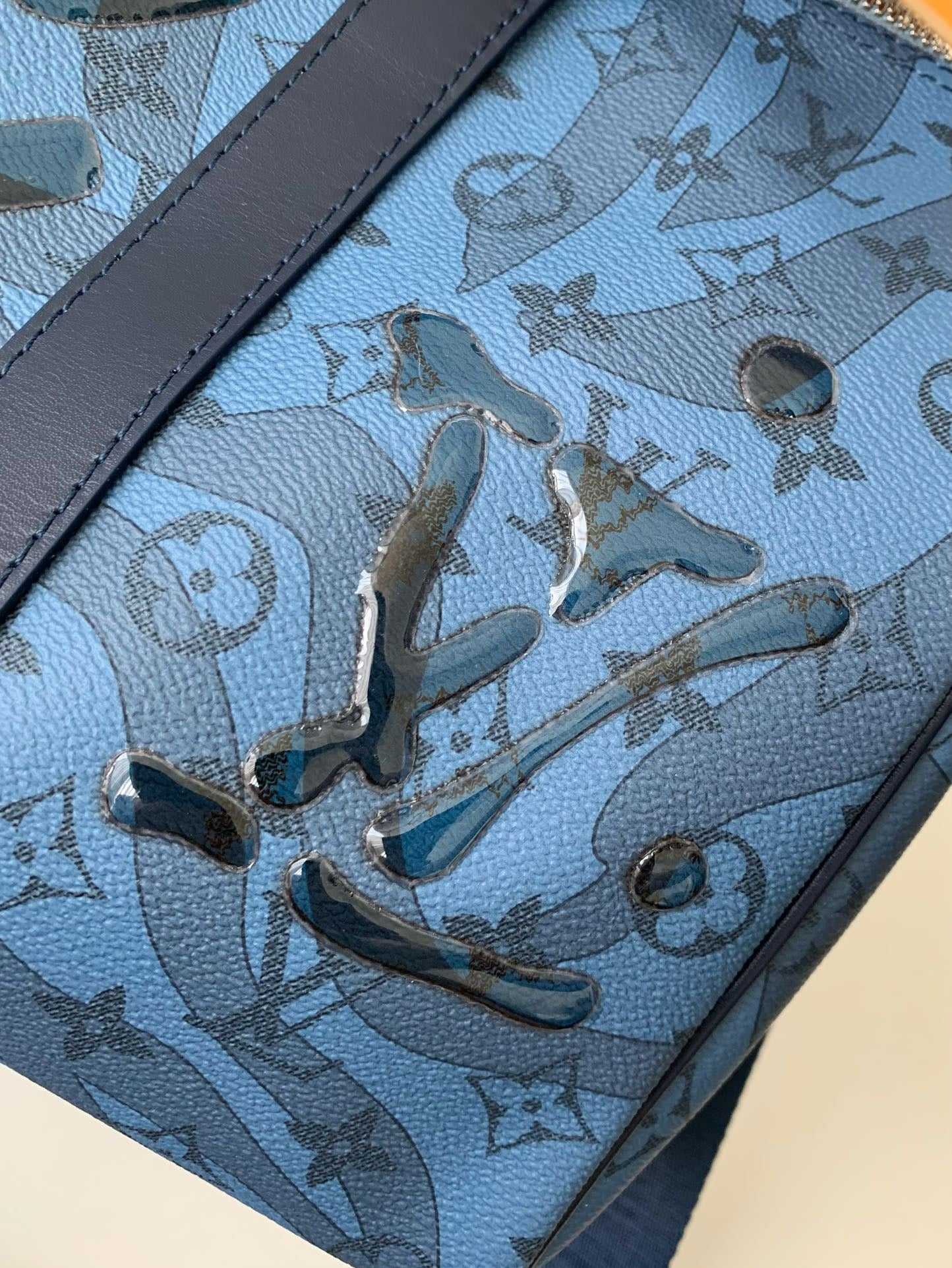 Louis Vuitton Keepall Bandouliere 35 Monogram Water Drop Blue Embossed Pattern