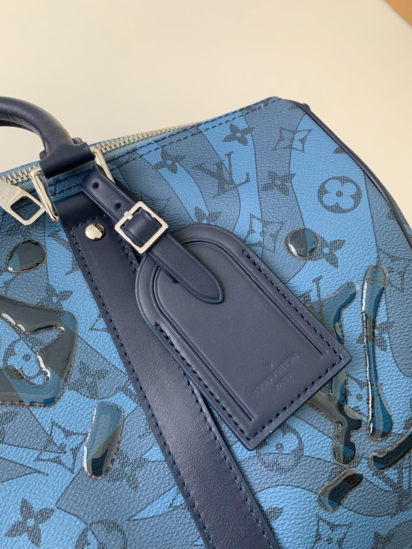 Louis Vuitton Keepall Bandouliere 35 Monogram Water Drop Blue Embossed Pattern