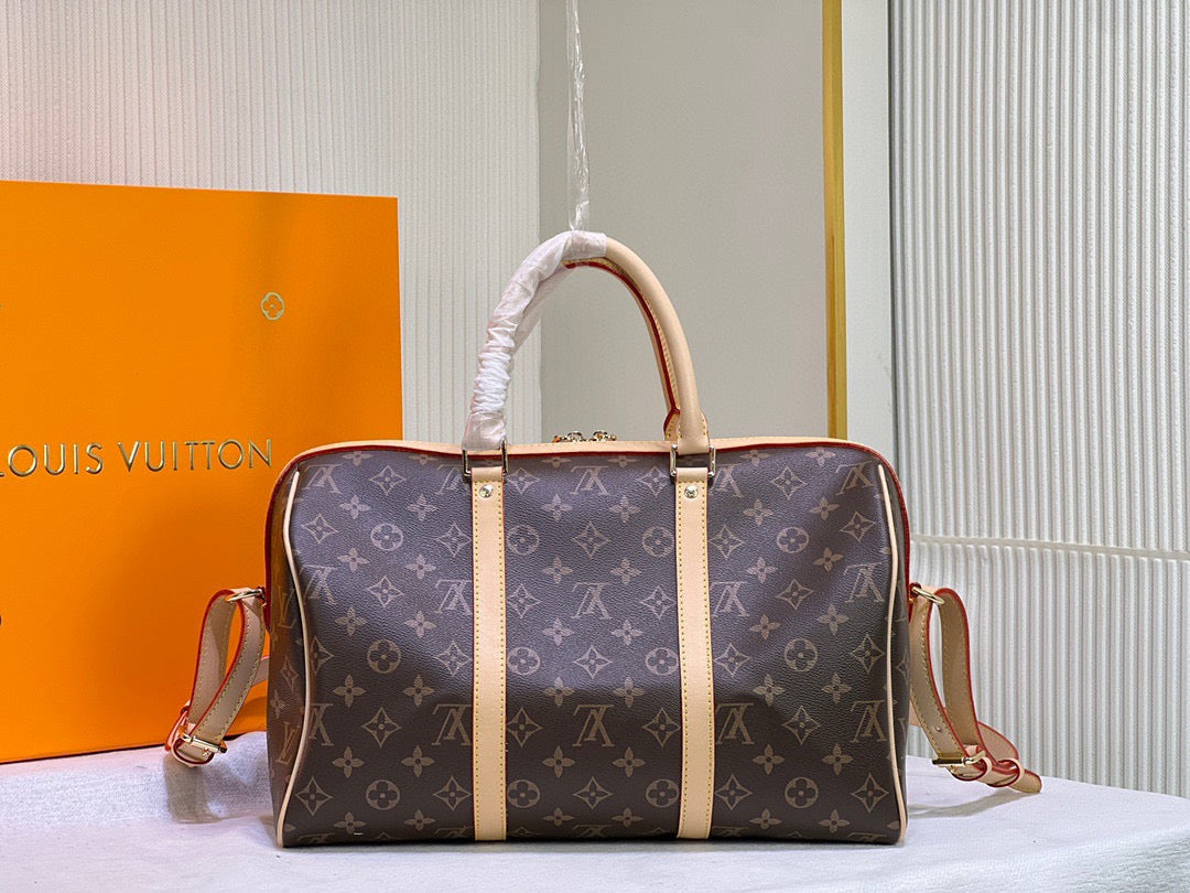 Louis Vuitton Keepall Bandouliere 45 Monogram Brown Presbyopia With Beige Handle