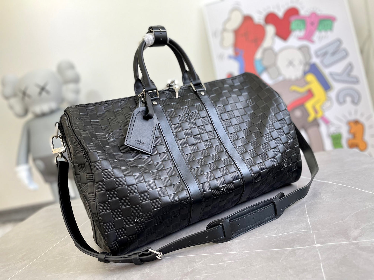 Louis Vuitton Keepall Bandouliere 45 Monogram Black Woven Bag