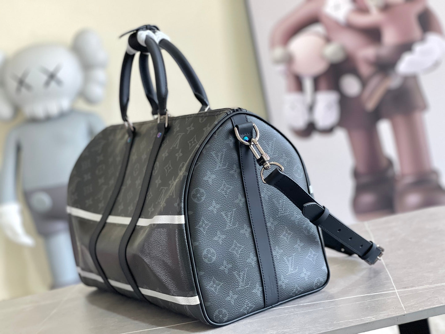 Louis Vuitton Monogram Eclipse Fragment Keepall Bandouliere 45