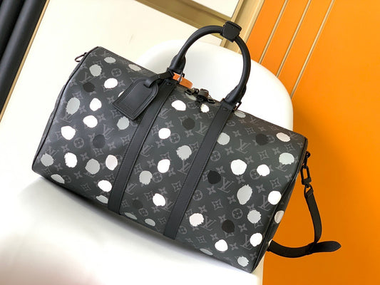 Louis Vuitton Keepall Bandouliere 45 Monogram Black And White Polka Dots