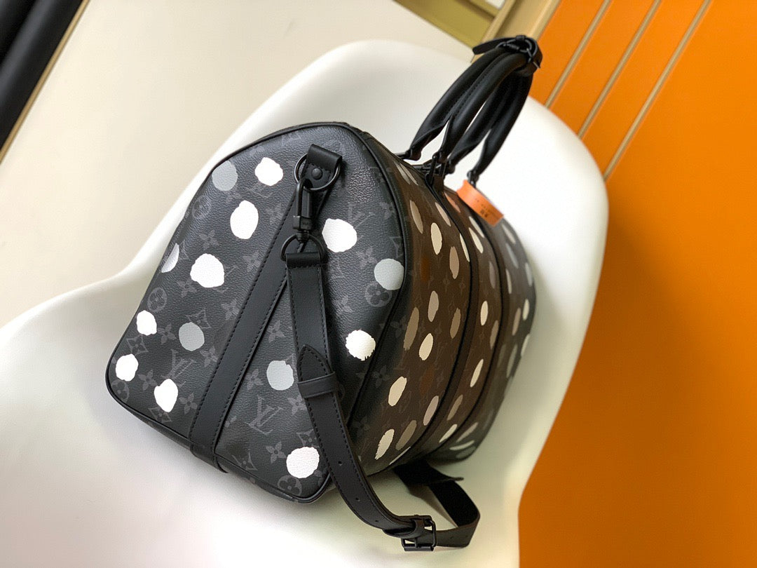 Louis Vuitton Keepall Bandouliere 45 Monogram Black And White Polka Dots