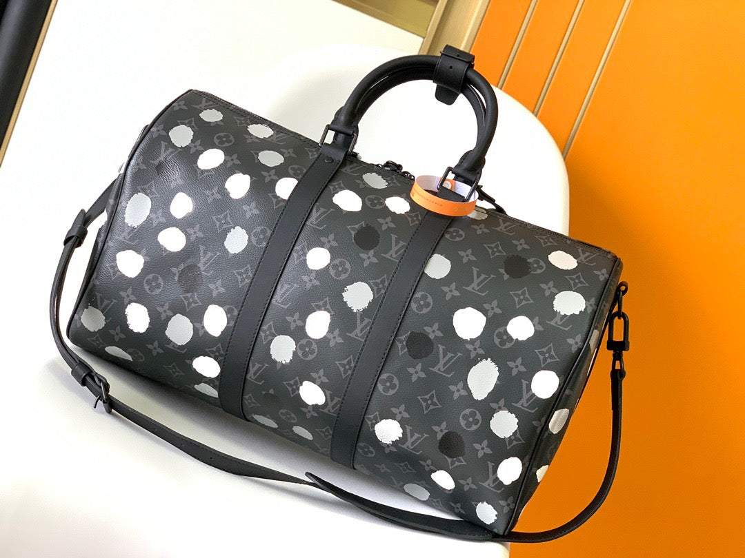 Louis Vuitton Keepall Bandouliere 45 Monogram Black And White Polka Dots