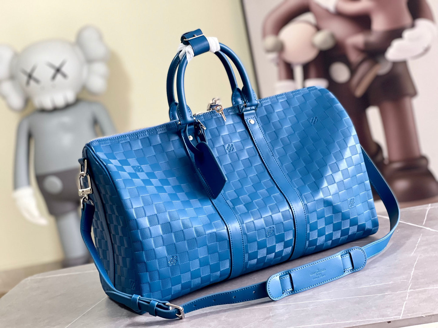 Louis Vuitton Keepall Bandouliere 45 Monogram in Blue Woven Bag