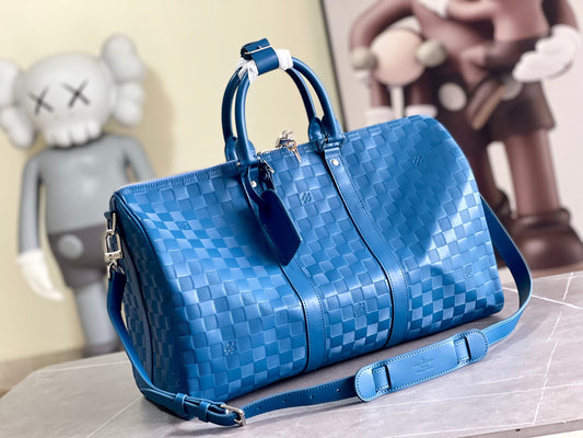 Louis Vuitton Keepall Bandouliere 45 Monogram in Blue Woven Bag