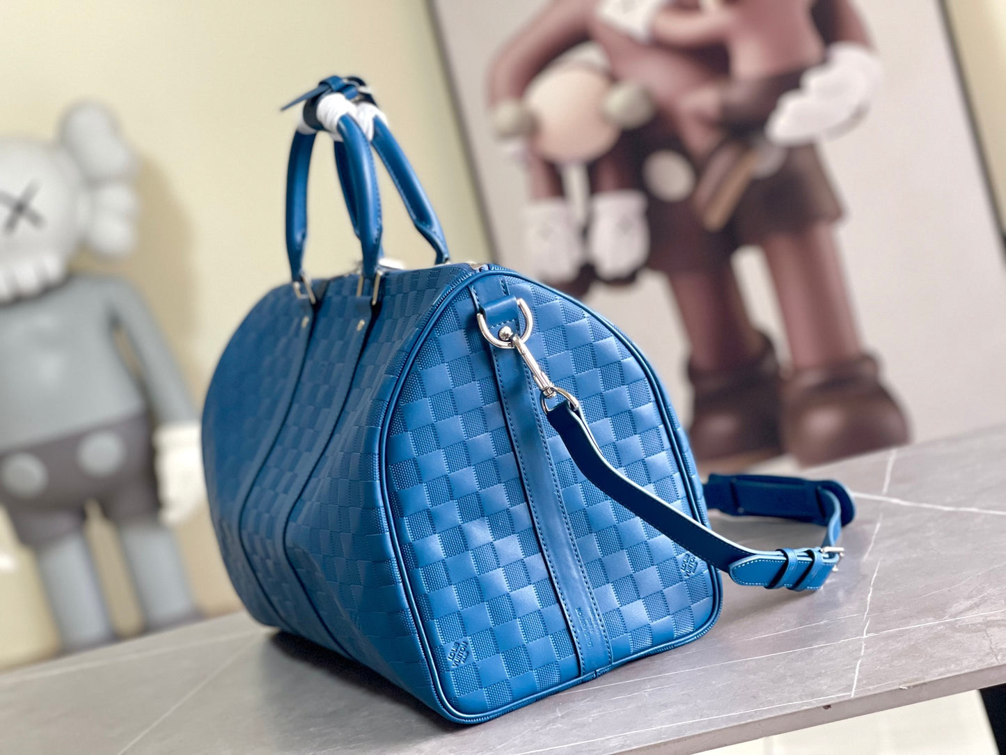 Louis Vuitton Keepall Bandouliere 45 Monogram in Blue Woven Bag