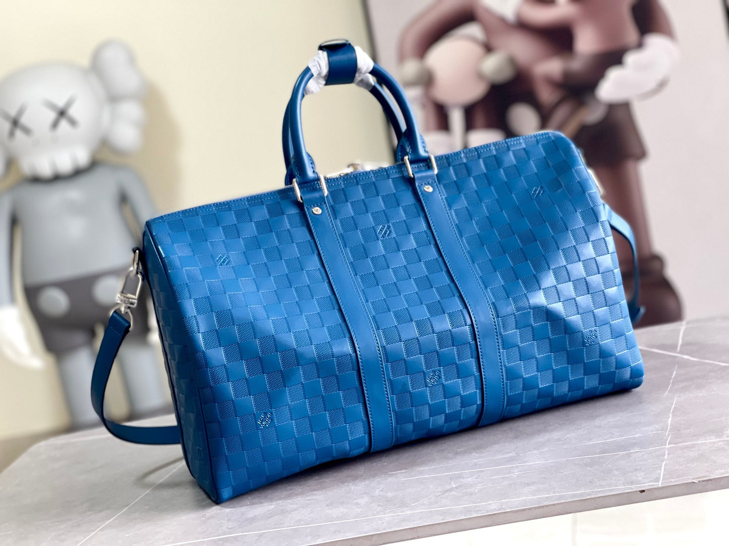 Louis Vuitton Keepall Bandouliere 45 Monogram in Blue Woven Bag