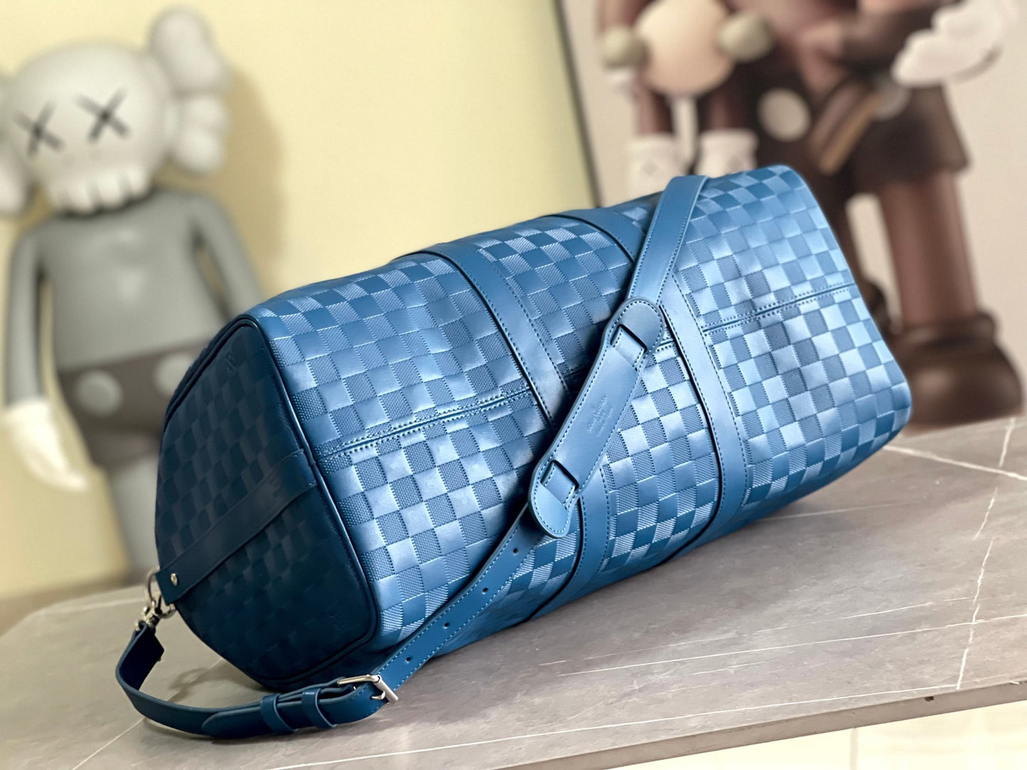 Louis Vuitton Keepall Bandouliere 45 Monogram in Blue Woven Bag