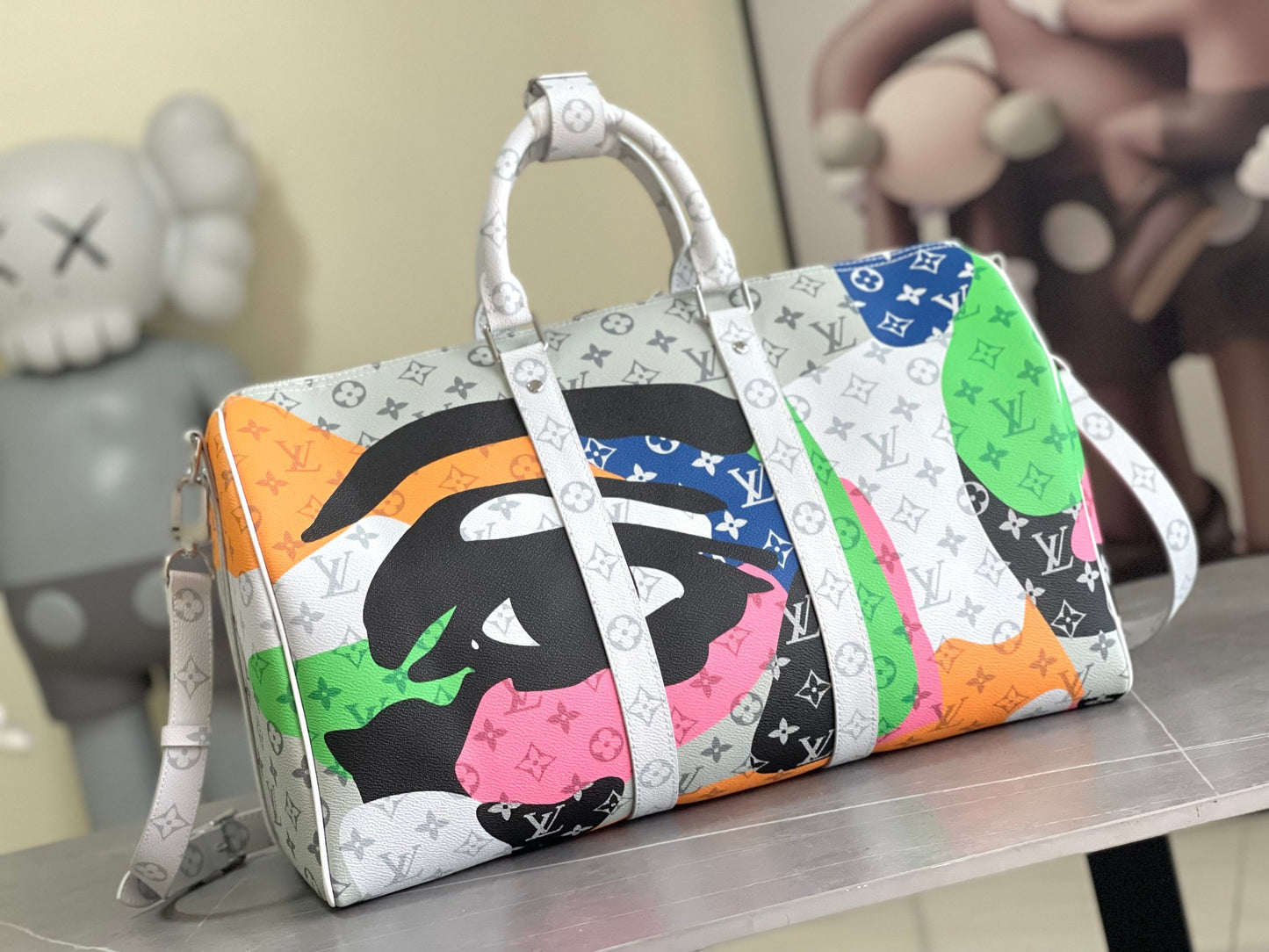 Louis Vuitton Keepall Bandouliere 45 Monogram White Flower Eyes Series