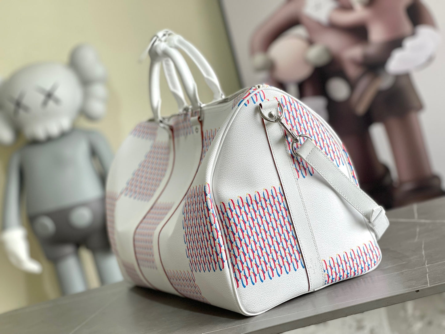 Louis Vuitton Keepall 50 Pink And White Embossed Checkerboard Pattern