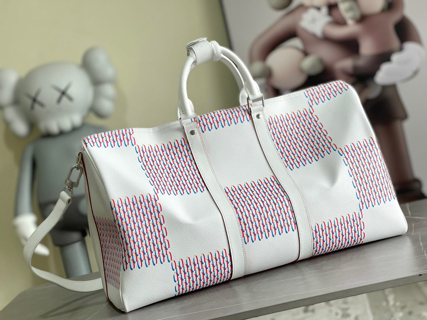 Louis Vuitton Keepall 50 Pink And White Embossed Checkerboard Pattern