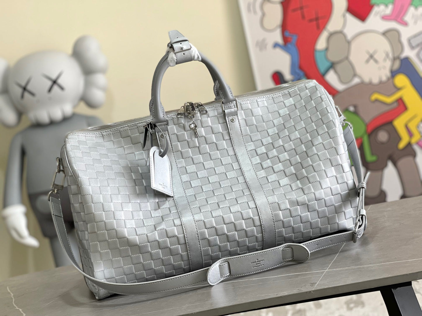 Louis Vuitton Keepall Bandouliere 50 Monogram Gray Woven Bag