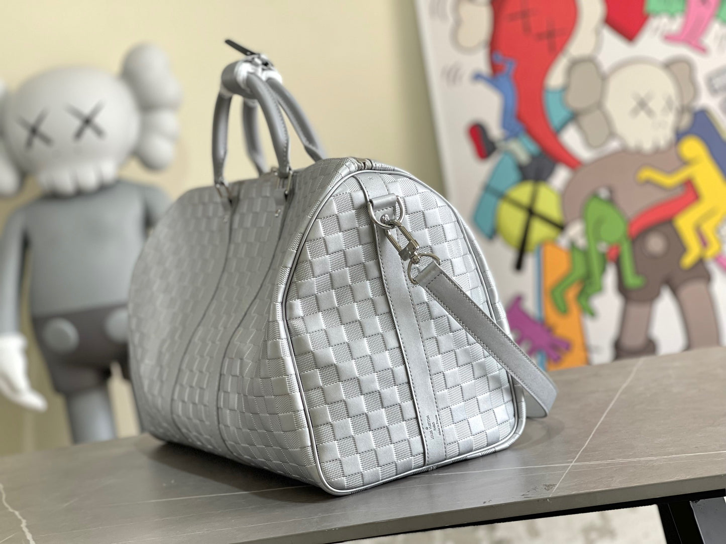 Louis Vuitton Keepall Bandouliere 50 Monogram Gray Woven Bag