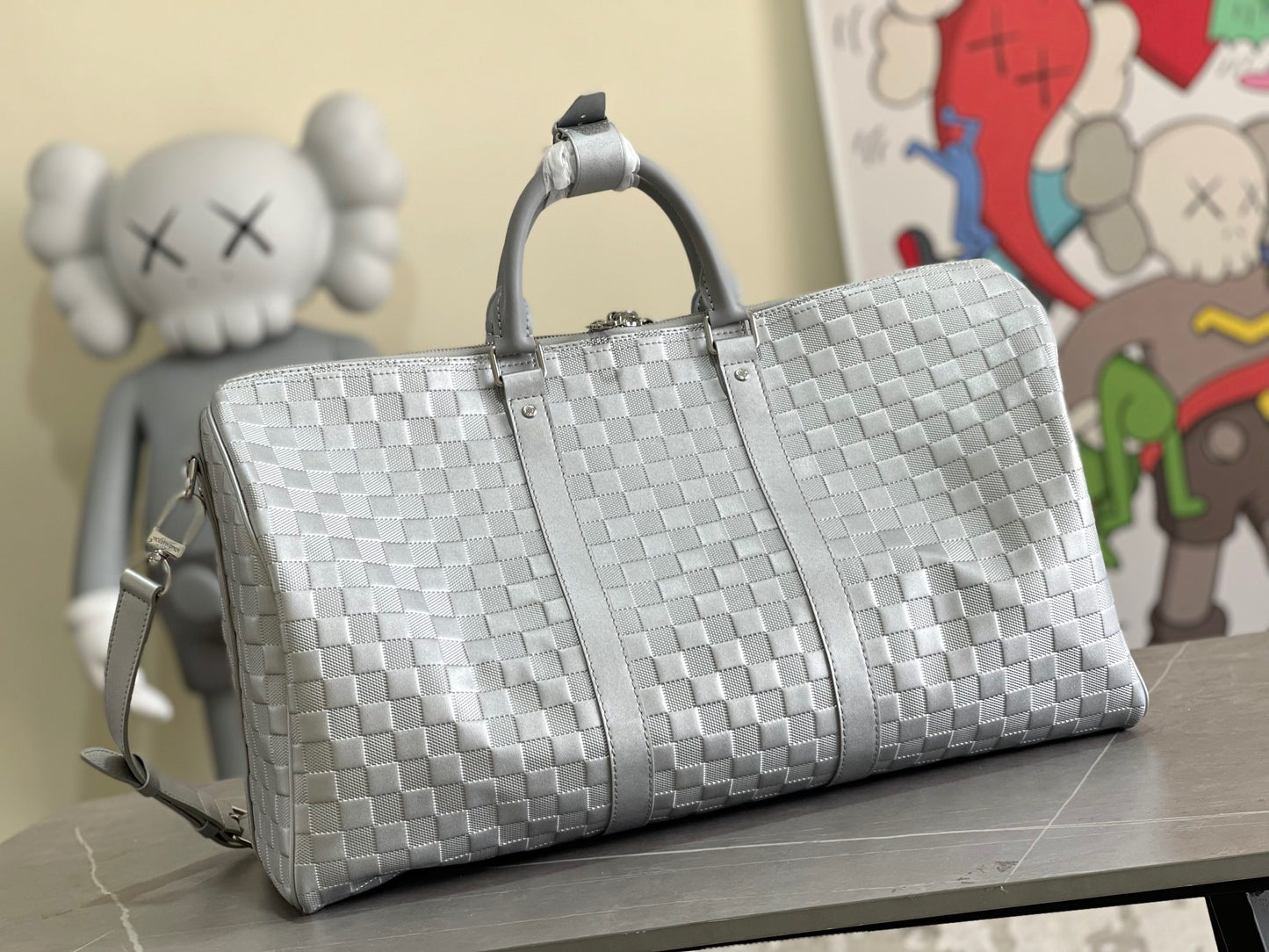 Louis Vuitton Keepall Bandouliere 50 Monogram Gray Woven Bag